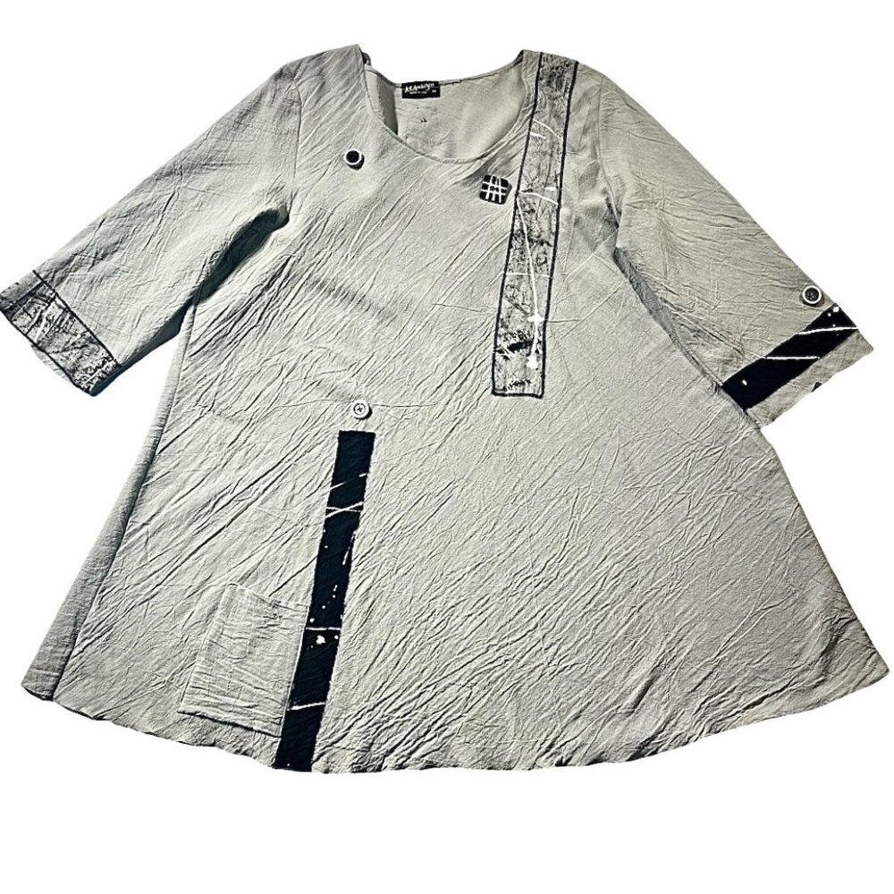Lee Andersen Lagenlook Wearable Art Grey Tunic Dress with Side Pocket Size 2X - Picture 3 of 9